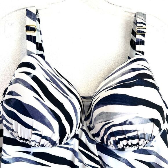 Swimsuits For All zebra Print Tankini Top Black White Gray Size 24 - Picture 2 of 15
